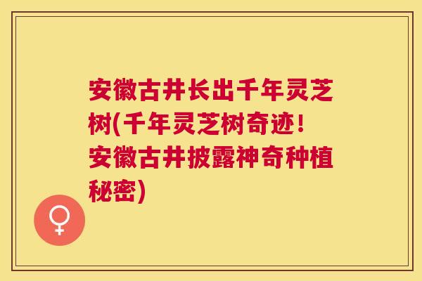 安徽古井长出千年灵芝树(千年灵芝树奇迹!安徽古井披露神奇种植秘密) 安徽古井长出千年灵芝树(千年灵芝树奇迹!安徽古井披露神奇种植秘密)
