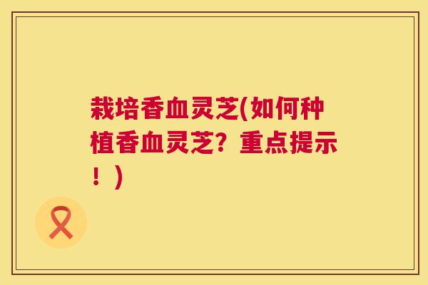 栽培香灵芝(如何种植香灵芝?重点提示!) 栽培香灵芝(如何种植香灵芝?重点提示!)