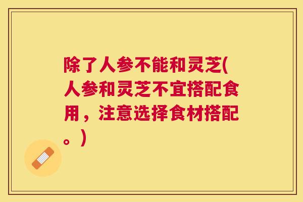 除了人参不能和灵芝(人参和灵芝不宜搭配食用,注意选择食材搭配。) 除了人参不能和灵芝(人参和灵芝不宜搭配食用,注意选择食材搭配。)