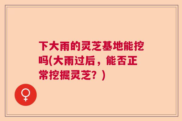 下大雨的灵芝基地能挖吗(大雨过后,能否正常挖掘灵芝?) 下大雨的灵芝基地能挖吗(大雨过后,能否正常挖掘灵芝?)
