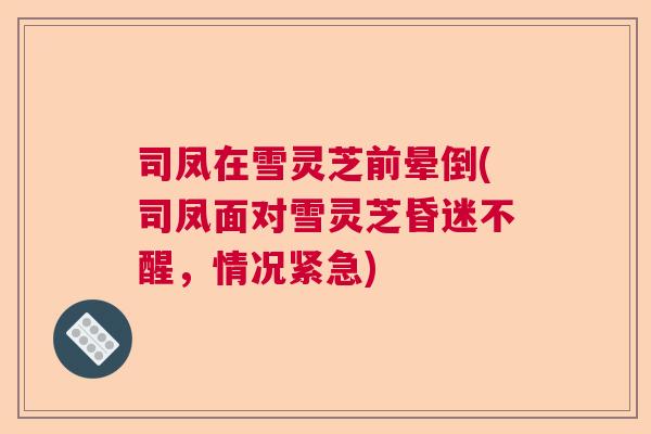 司凤在雪灵芝前晕倒(司凤面对雪灵芝昏迷不醒,情况紧急) 司凤在雪灵芝前晕倒(司凤面对雪灵芝昏迷不醒,情况紧急)