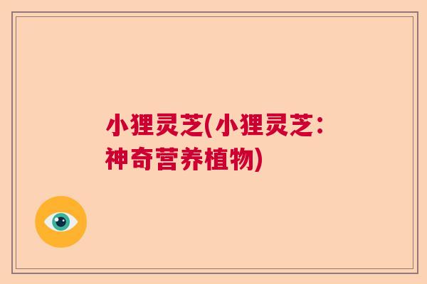 小狸灵芝(小狸灵芝:神奇营养植物) 小狸灵芝(小狸灵芝:神奇营养植物)